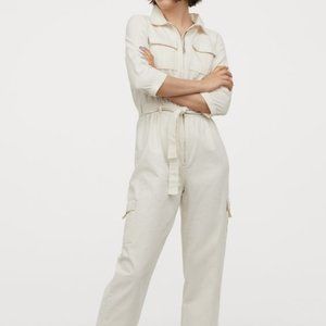 H&M Divided Utility Cream Jumpsuit Size Small